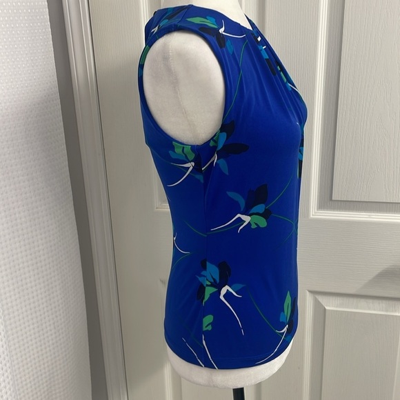 Calvin Klein Blue with Green floral Sleeveless Fitted Blouse Round Neck Size XS - Picture 3 of 7